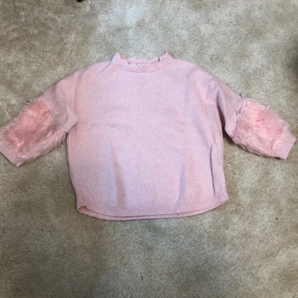 pink fuzzy knitted sweater with puffy sleeves! - Picture 1 of 3